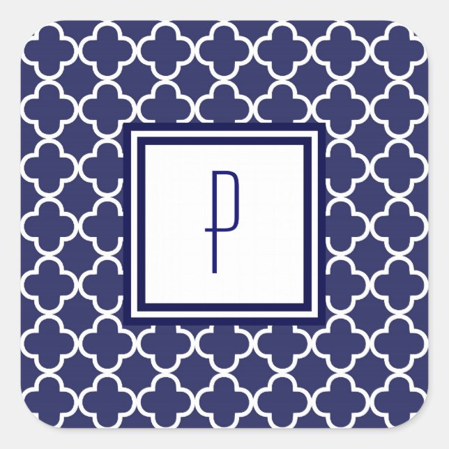 Stickers Monogramme de Quatrefoil bleu marine (Devant)