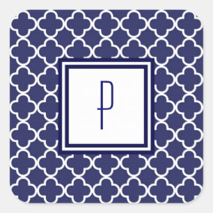Stickers Monogramme de Quatrefoil bleu marine