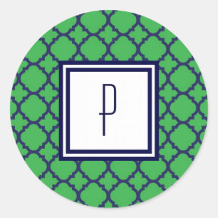 Stickers Monogramme Green Blue Quatrefoil