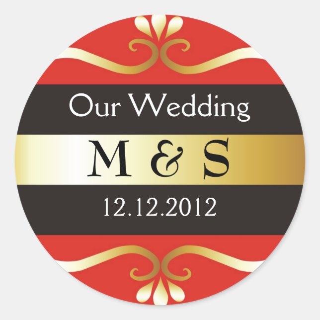Stickers Monogramme mariage - Rouge & Or (Devant)