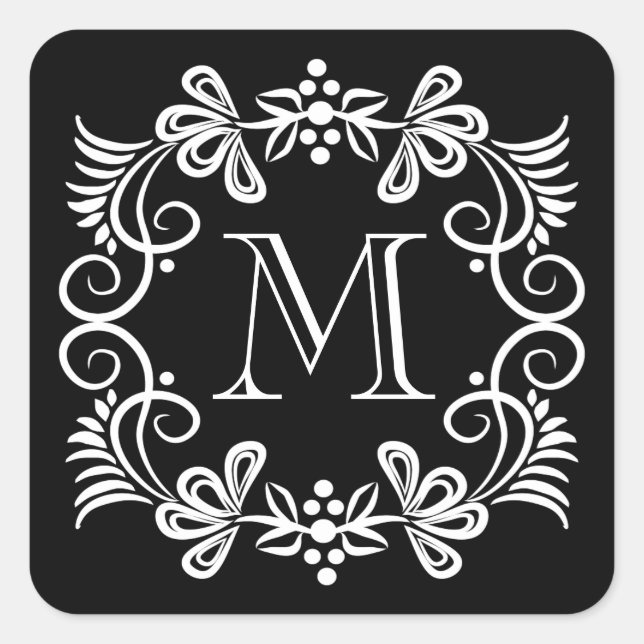 Stickers Monogramme Noir Et Blanc Élégants (Devant)