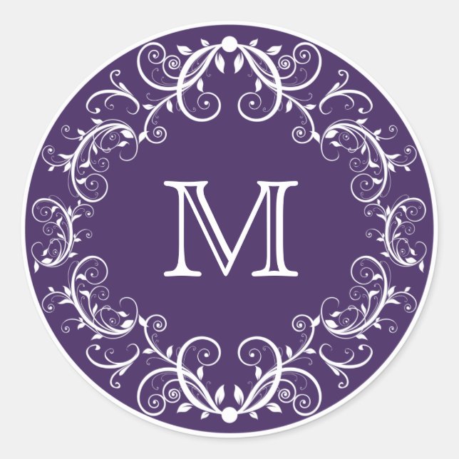 Stickers Monogramme personnalisé Floral Violet (Devant)