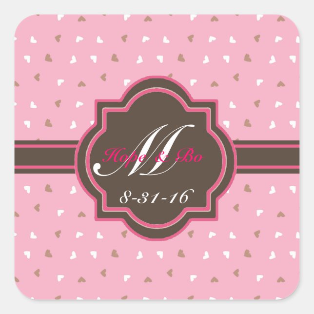 Stickers Monogramme rose et chocolat (Devant)
