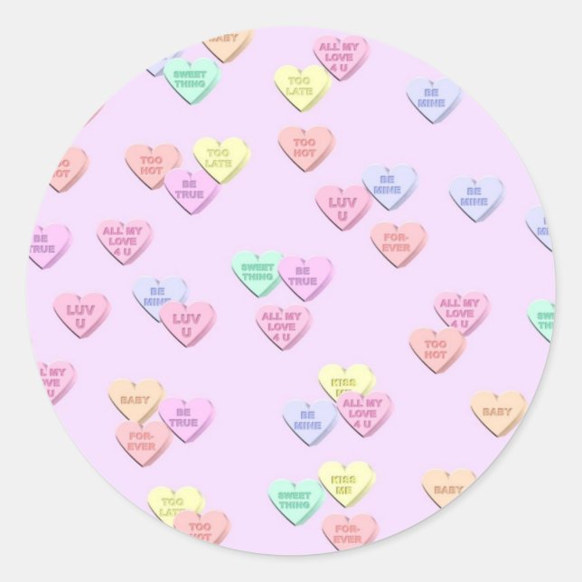 Stickers Motif Valentine Pink Candy Hearts (Devant)