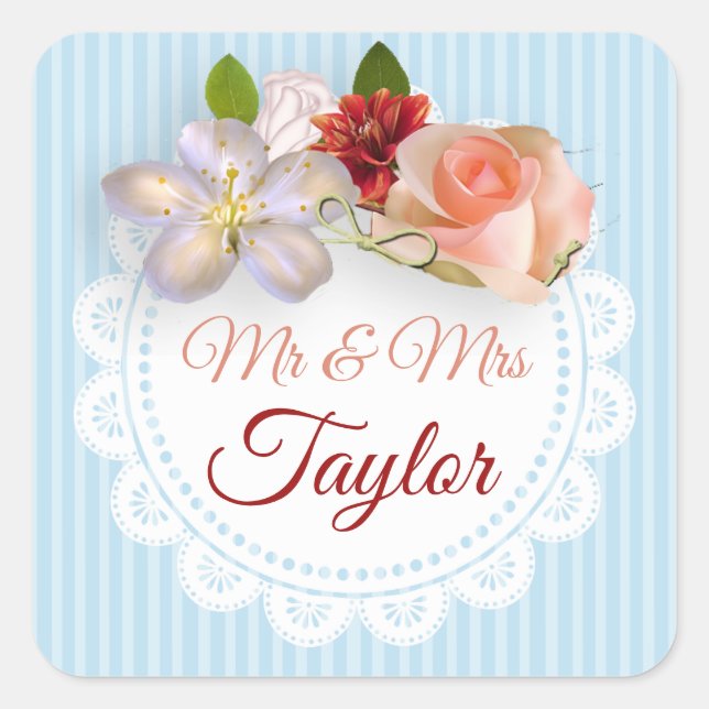 Stickers Mr & Mrs Pale Blue et Coral Floral (Devant)