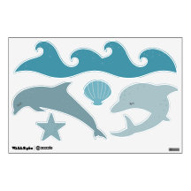 Stickers muraux de dauphins de mer bleu Vagues de
