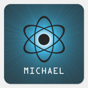 Stickers Nerdy atomique personnalisable, Bleu