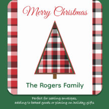 Stickers Noël Arbre de Noël Rouge Plaid