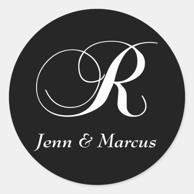 Stickers Noir Blanc Monogramme R Mariage (Devant)