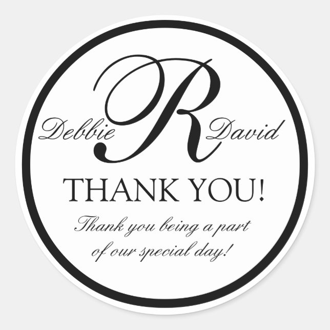Stickers Noir Blanc Monogramme R Mariage Faveur (Devant)