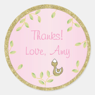 Stickers "Oiseau d'or" rose baby shower 1 1/2" ou