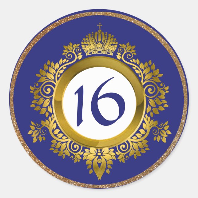 Stickers Ornate Gold et Blue Sweet 16 Anniversaire (Devant)