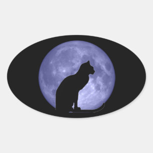 Stickers Ovaux Black Cat Blue Moon