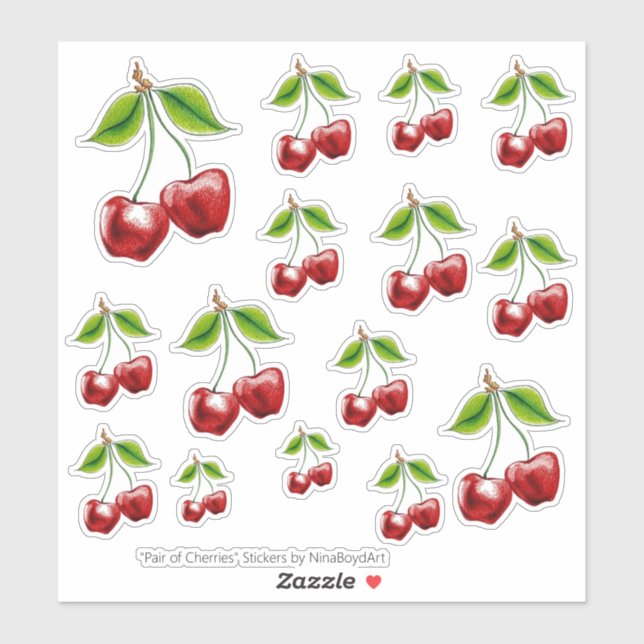 Stickers "Paire de cerises" en vinyle coupé sur me (Feuille)