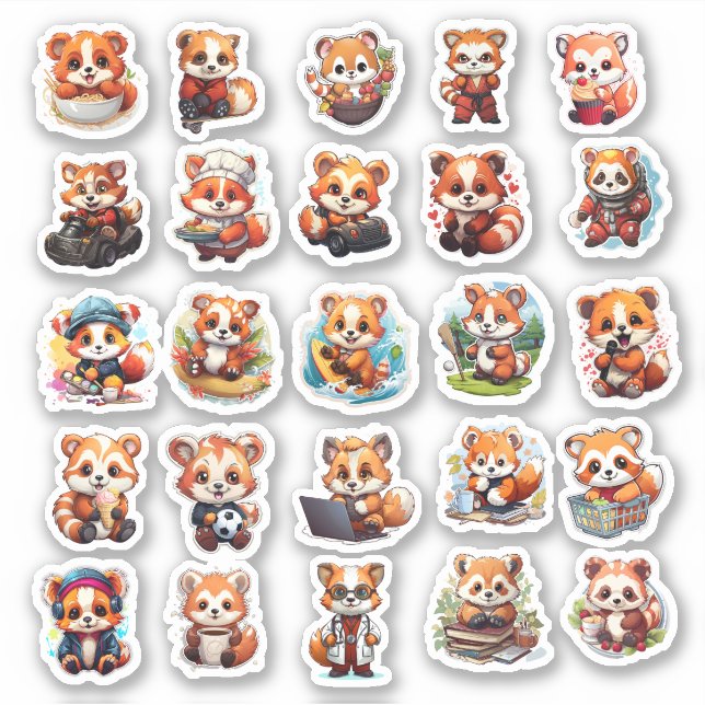 stickers Panda rouge mignonne, pack de valeur 25 S (Devant)