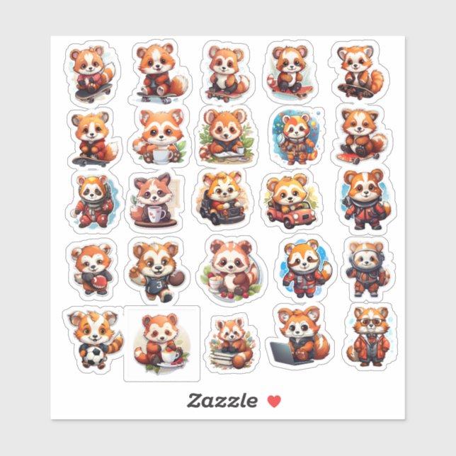 stickers Panda rouge mignonne, pack de valeur 25 S (Feuille)