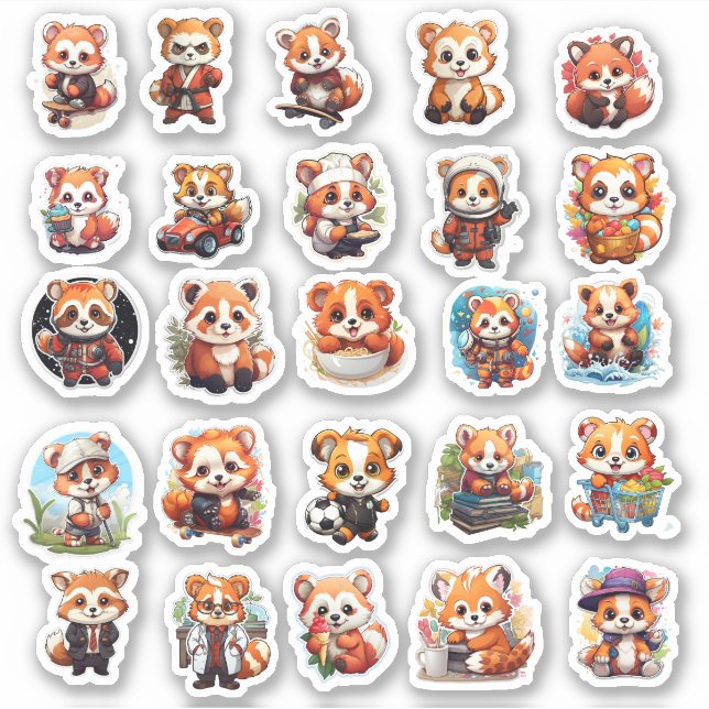 stickers Panda rouge mignonne, pack de valeur 25 S (Devant)