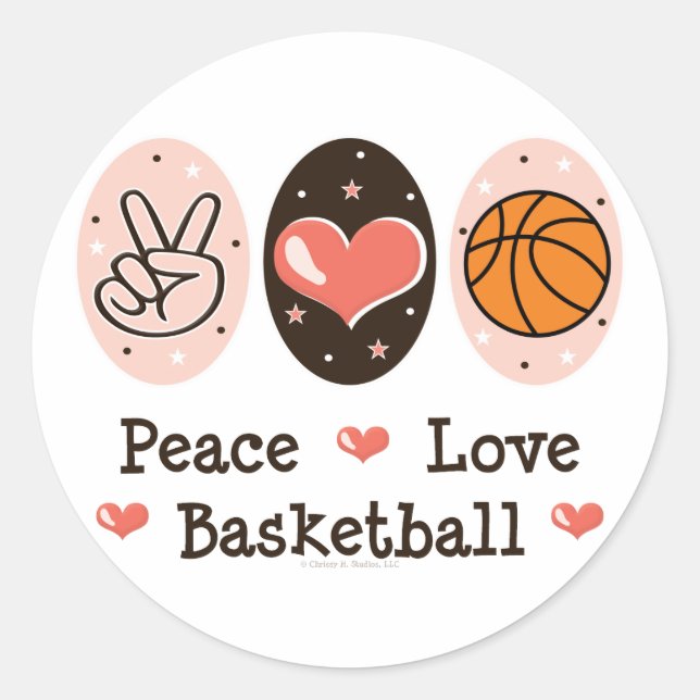 Stickers Peace Love Basketball (Devant)