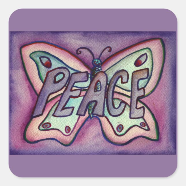 Stickers Peinture Papillon violet Art Peace Word (Devant)