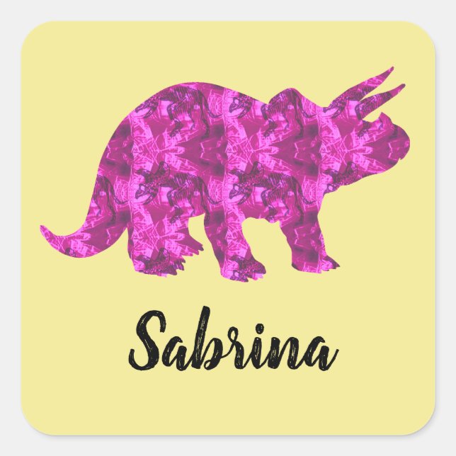 Stickers personnalisés avec dinosaure rose pour fi (Devant)