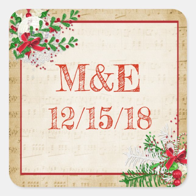 Stickers Personnalisés vintage Sheet Music Mariage (Devant)