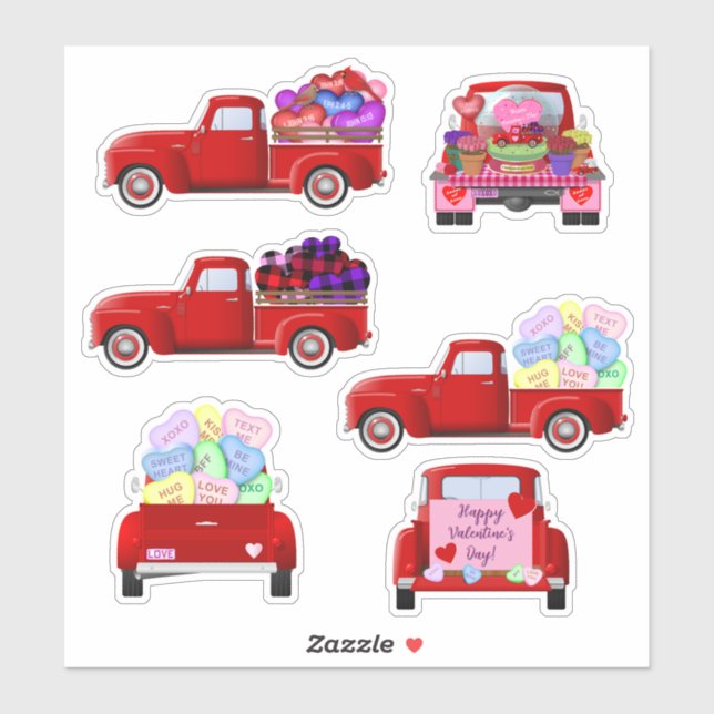 Stickers Petit Camions Rouges de la Saint Valentin (Feuille)