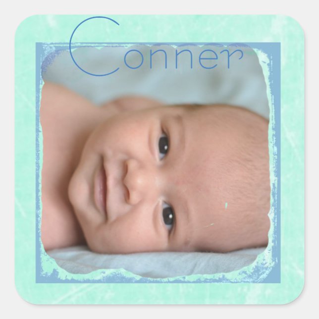 Stickers photo bébé Turquoise et bleu personnalisé (Devant)