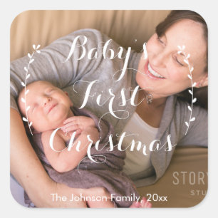 Stickers photo de Noël pour bébé carré