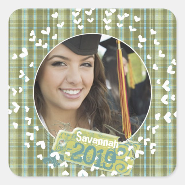 Stickers Photo Plaid Graduation ou Sweet sixteen (Devant)