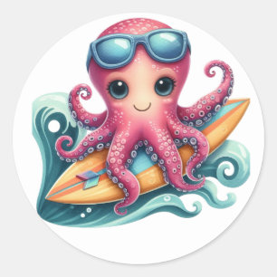 Stickers Pieuvre Cute Surfing