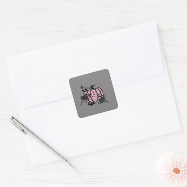 Stickers, Pink and Black Leopard Pumpkin Square Sticker (Envelope)