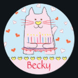 Stickers Pink Cat Ballerina Chanukah Round<br><div class="desc">"Pink Cat Ballerina, Happy Chanukah" Stickers Round. Have fun using these stickers as cake toppers, gift tags, favour bag closures, or whatever rocks your festivities! Personalize by deleting text and adding your own words, using your favourite font style, size, and colour. Thanks for stopping and shopping by! Your business is...</div>
