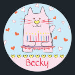 Stickers Pink Cat Ballerina Chanukah Round<br><div class="desc">"Pink Cat Ballerina, Happy Chanukah" Stickers Round. Have fun using these stickers as cake toppers, gift tags, favour bag closures, or whatever rocks your festivities! Personalize by deleting text and adding your own words, using your favourite font style, size, and colour. Thanks for stopping and shopping by! Your business is...</div>