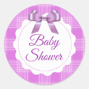 Stickers Plaid et Bow baby shower violet