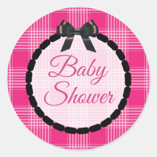 Stickers Plaid et Bow rose et noir baby shower