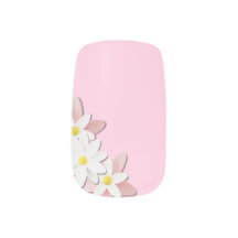 Fleurs marguerites 3D avec ongles rose pastel
