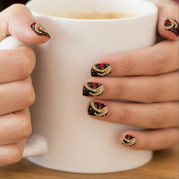 Stickers Pour Ongles Parties scintillant Festive Red Gold Swirl Faux