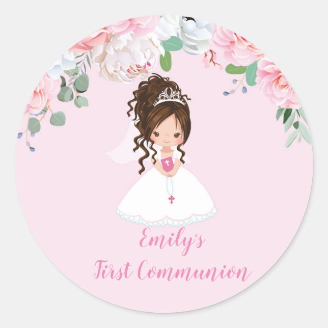 Stickers Première Communion Fille, Brunette Updo (Devant)