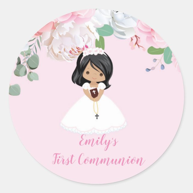 Stickers Première Communion Fille Florale (Devant)