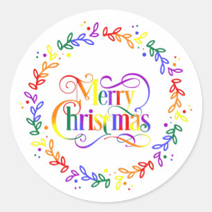 Stickers Rainbow Merry Christmas Wreath