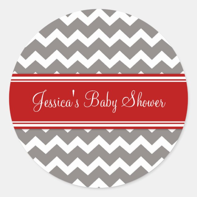 Stickers Red Grey Chevron Baby Shower Favoriser (Devant)