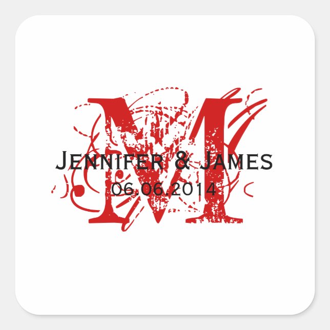 Stickers Red Monogram Wedding Favor (Devant)