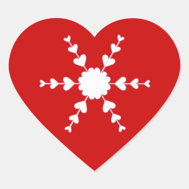 Stickers Red White Valentine Heart Snowflake (Devant)