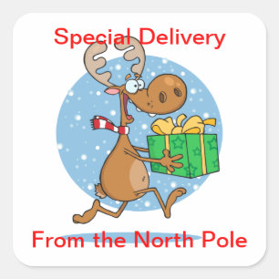 Stickers--Reindeer With Gift Square Sticker
