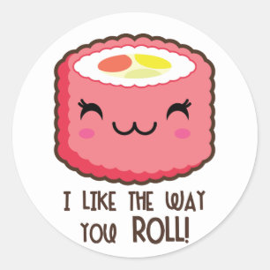 Stickers ronds à rouleaux de Sushi Emoji