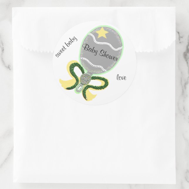 Stickers ronds Baby showers de bétail étoilé jaune (Sac)