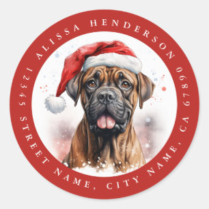 Stickers ronds chien boîte de Noël