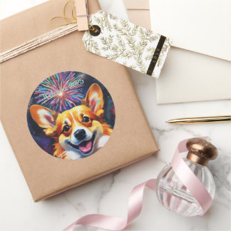 Stickers ronds classiques avec Firework en arc-en-