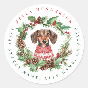 Stickers ronds Dachshund de Noël