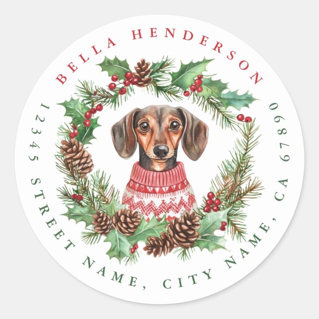 Stickers ronds Dachshund de Noël (Devant)